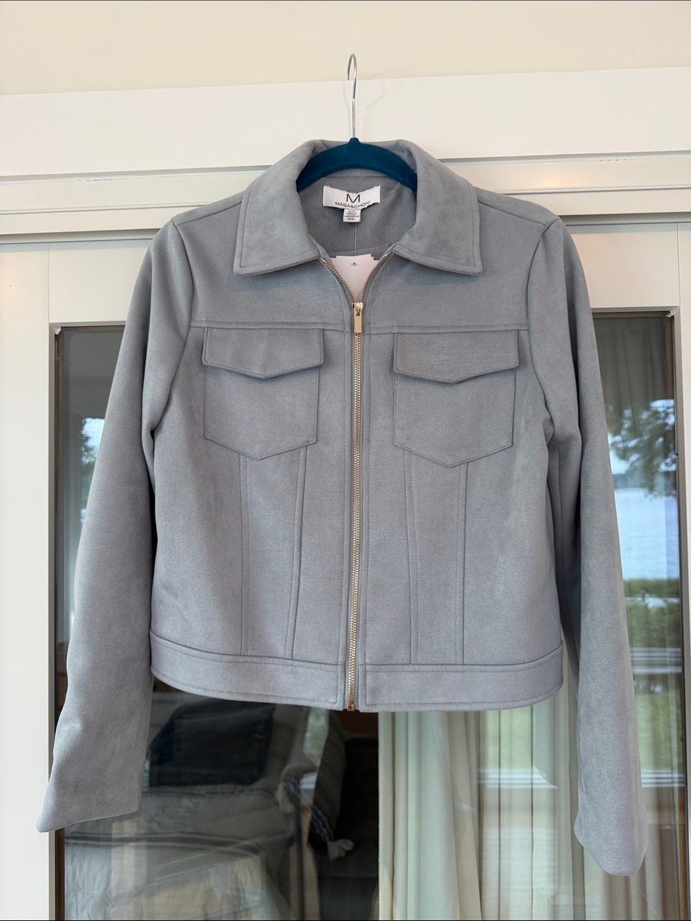 Women’s Powder Blue Zip-Front Faux Suede Jacket
